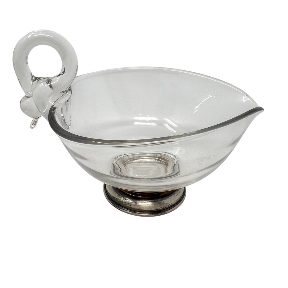 VTG Glass Swan Handle Gravy Boat Sterling Silver Base Duncan Miller Pall Mall